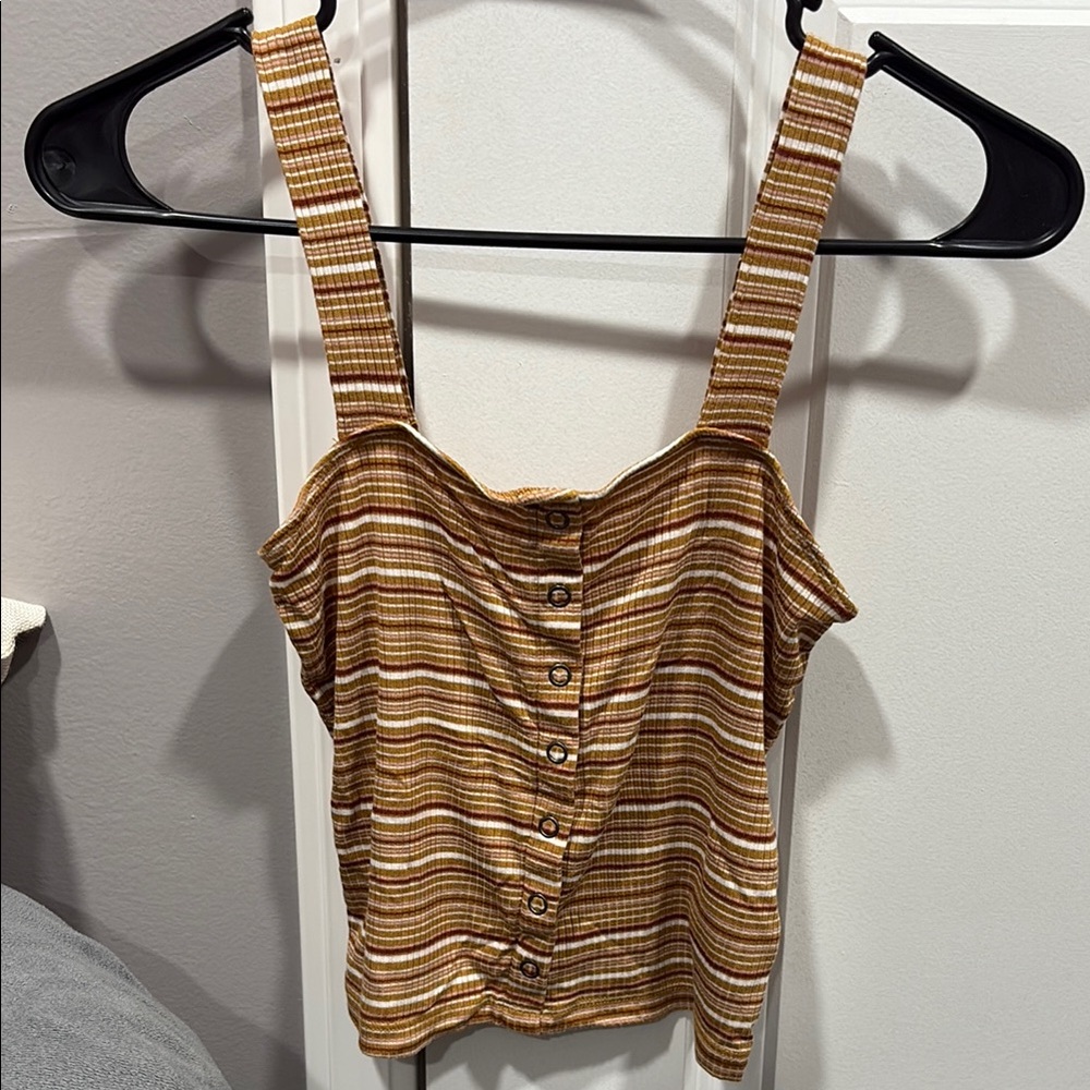 Striped Brown Button-Up Women's Top